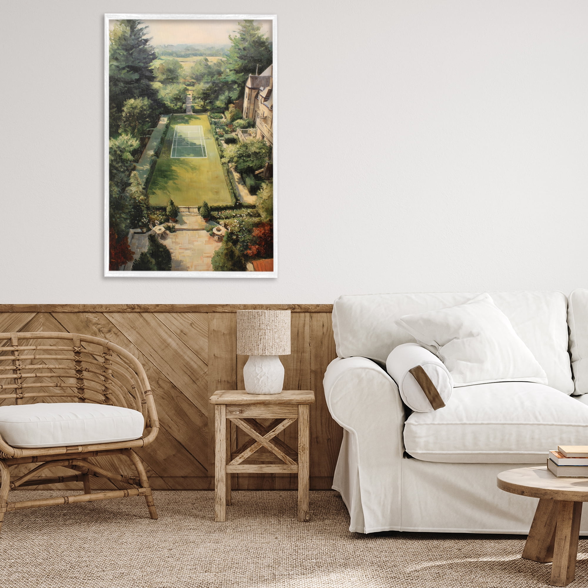 Stupell Industries Vintage Tennis At The Manor White Framed Giclee Art, design by Petal Prints Design
