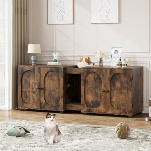 Cat Litter Box Enclosure,Wooden Cat Washroom Furniture,55.1" Double Litter Box Furniture for 2 Cats,Hidden Cat Litter Cabinet,Pet House,Fit Most of Litter Box