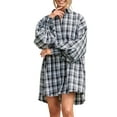 thumbnail image 2 of Plaid Flannel Shirts for Women Oversized Long Sleeve Button Down Shirt Dresses Shacket Blouse Tops Black L, 2 of 9