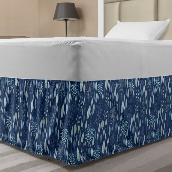 Blue Bed Skirt, Watercolor Style Floral Elements Herbs and Leaves Pastel Botanical, Elastic Bedskirt Dust Ruffle Wrap Around for Bedding Decor, 4 Sizes, Pale Mauve Pale Blue, by Ambesonne