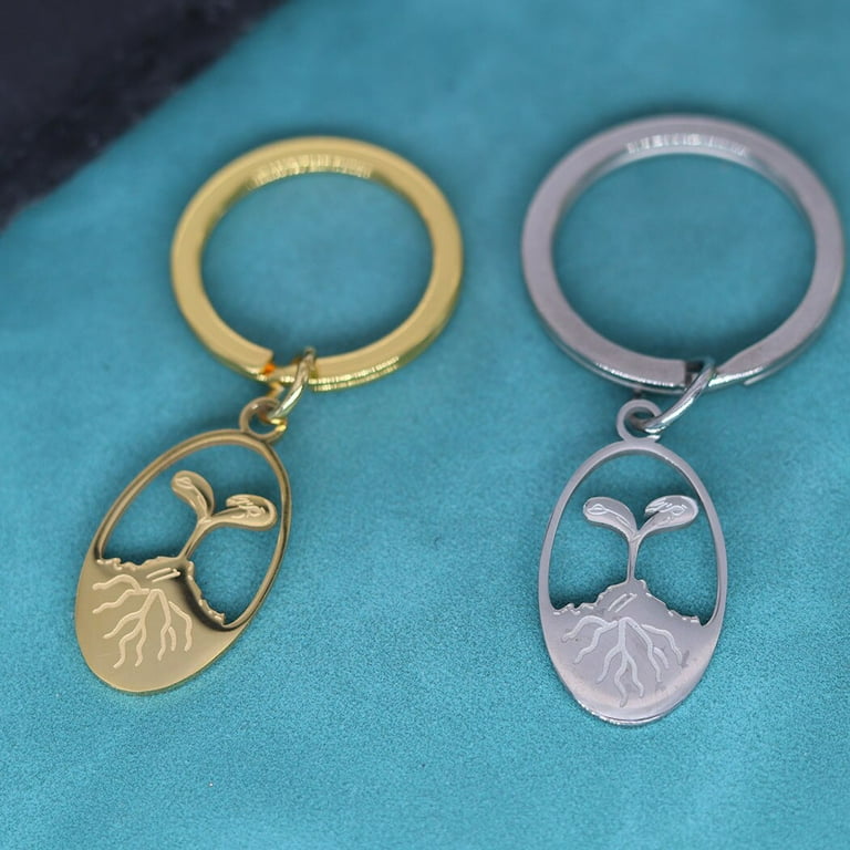 Stainless Steel Leaf Sprout Key Chain For Women Men Pendant