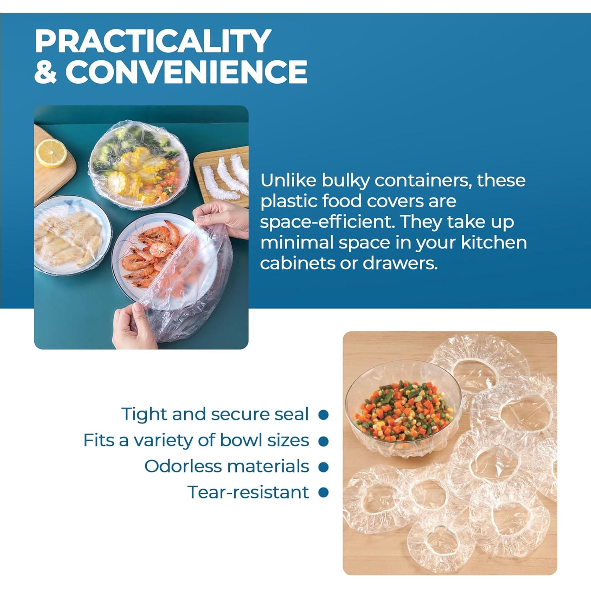 Elastic Plastic Bowl Covers, 12 Inch. Pack of 500 Clear Plastic Disposable Bowl Covers 30 Micron Thick. Durable Adjustable Plastic Food Covers with Elastic Edge. Stretchable Bowl Covers Small