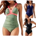 thumbnail image 5 of COMVALUE Women's Tummy Control One Piece Swimsuit - Slimming Retro Bathing Suit Halter Swimwear 2026 (Dark Blue, 2XL), 5 of 9