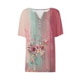 thumbnail image 7 of Floral Printed Tops for Women Plus Size S-3XL Loose Fit V Neck Casual Tee Shirt Summer Short Sleeve Tshirts (L, Pink), 7 of 7