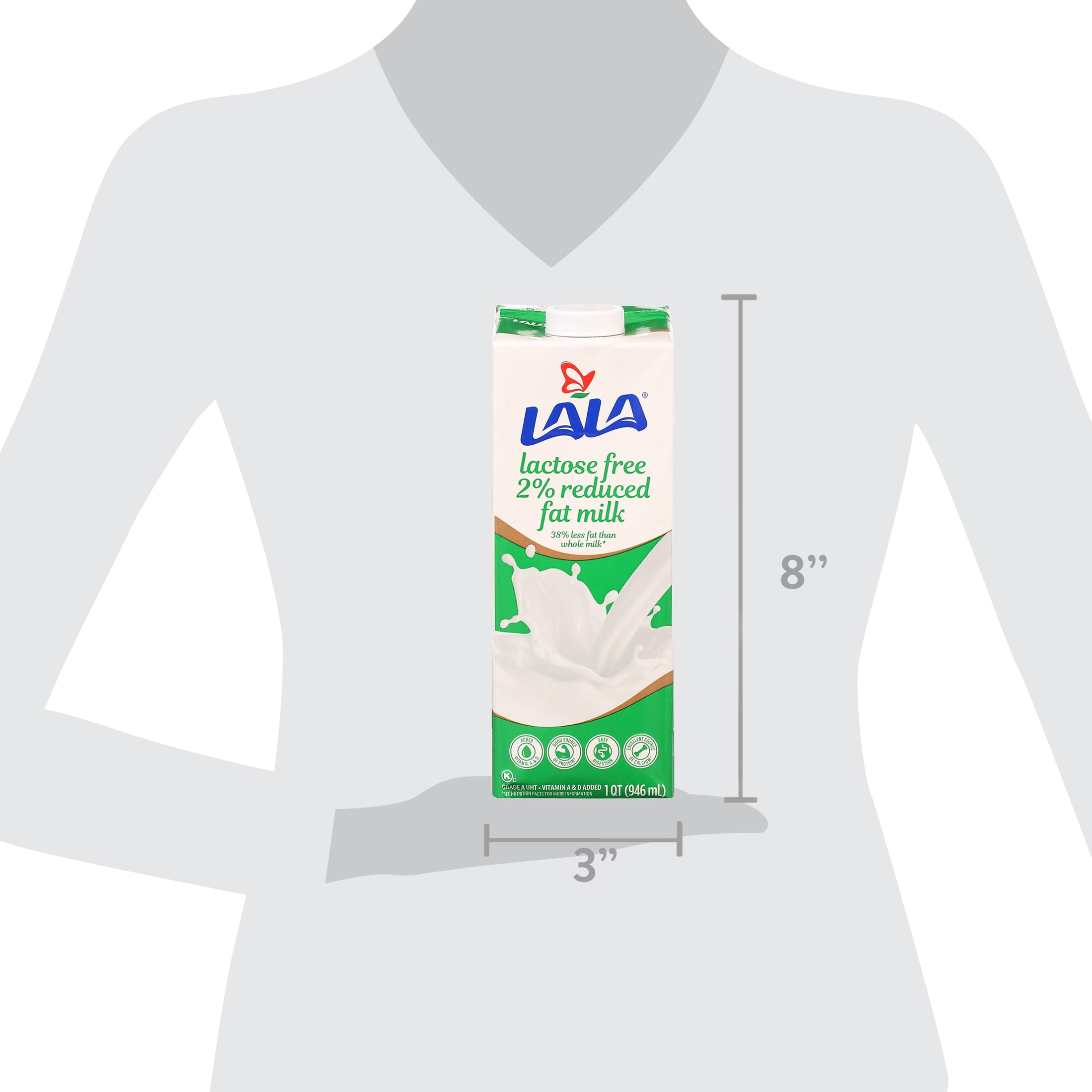 (4 pack) LALA Ultra-Pasteurized Lactose Free Reduced Fat Milk, 32-oz