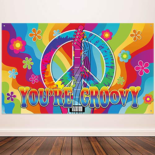 4 pc  Groovy 60's PEACE LOVE Street Signs Cardboard Cutout Birthday Party Decora 