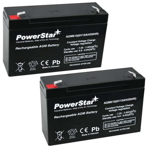 PowerStar 2 Pack - AGM610 6V 10AH Sealed Lead Acid Battery