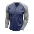 thumbnail image 4 of SUNSIOM Men's Spring Autumn Casual T-shirts Long Sleeve Round Neck Contrast Color Button Up Tops, 4 of 7