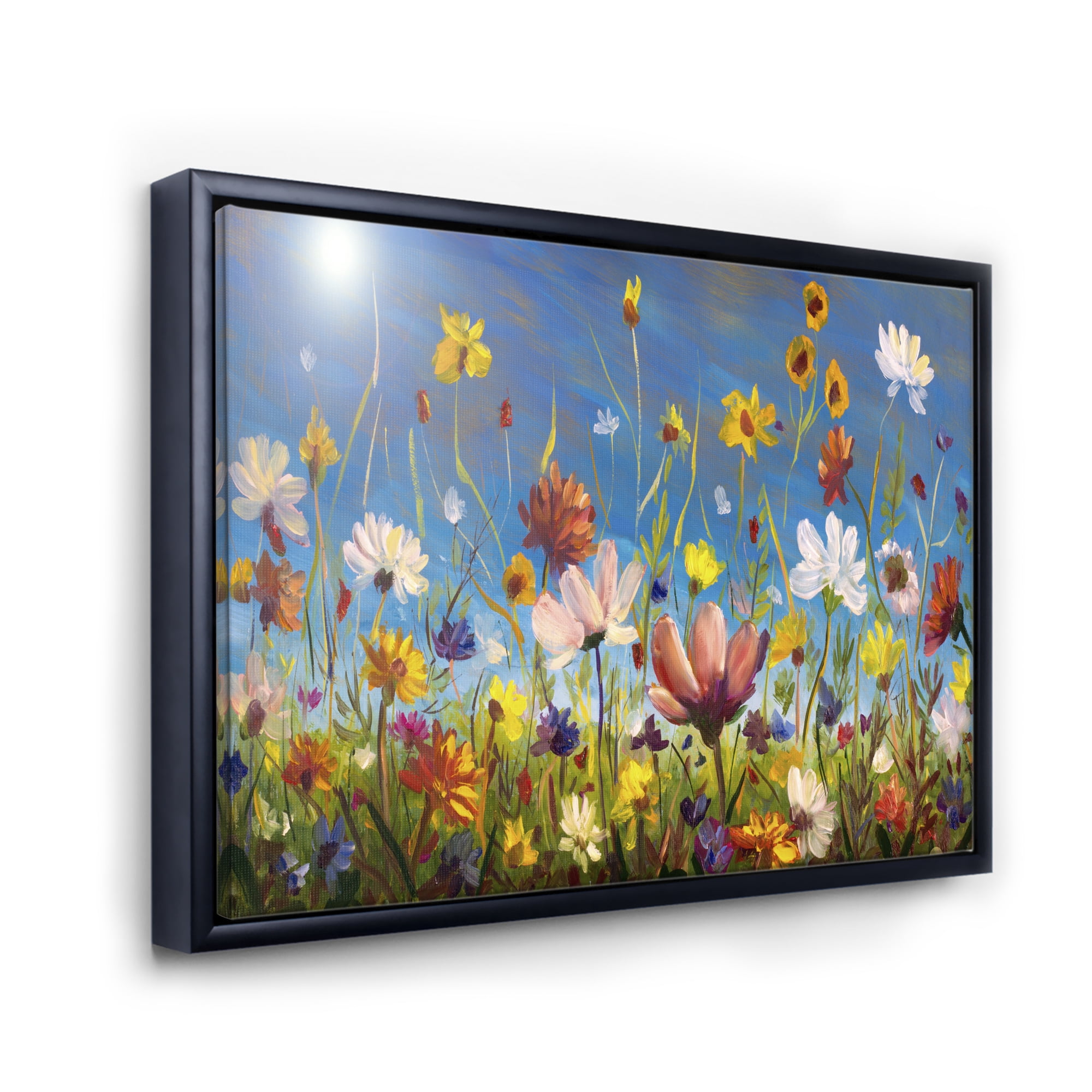 Designart 'Wildflowers and Daisies In Summer Garden Field II' Traditional Framed Canvas Wall Art Print