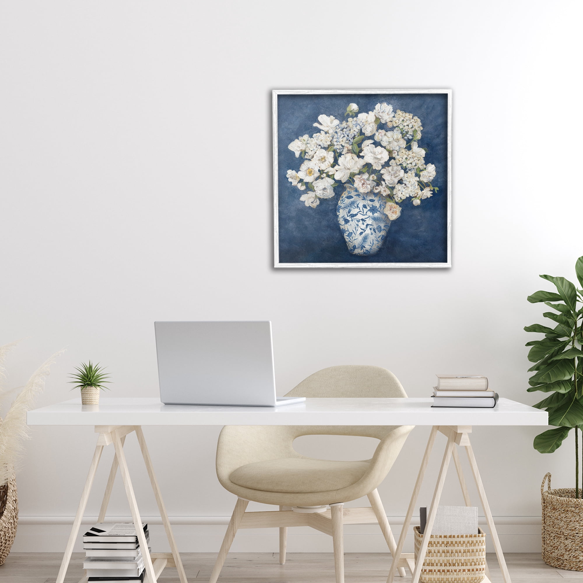Stupell Industries Classic Blue Chinoiserie Vase White Framed Giclee Art, design by Charlene Olson