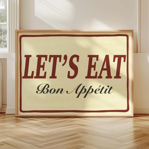 Lets Eat Art, Lets Eat Print, Bon Appetit Print, Trendy Kitchen Print, Kitchen Wall Art, Trendy Kitchen Art, Kitchen Poster, Dining Room Art Wall Art, Modern Wall Decor, 8x12 UNFRAMED