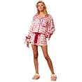 thumbnail image 3 of Womens Pajama Set Trendy Christmas Bow Print Button Down Short Sleeve Shorts Set Sleepwear,M,Red, 3 of 8