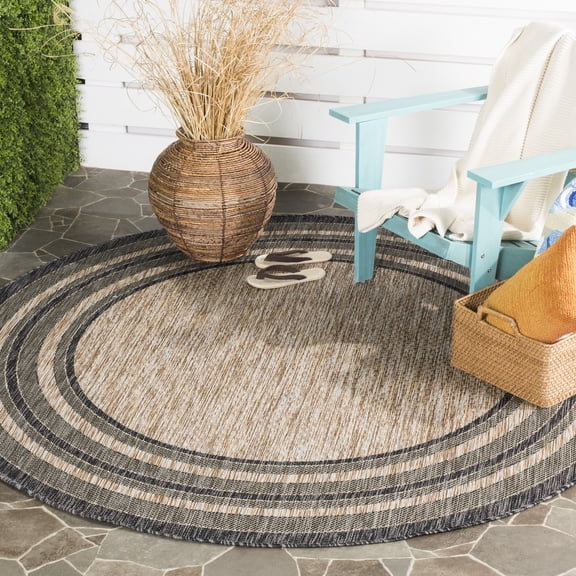 Safavieh Courtyard Ercan Bordered Indoor/Outdoor Area Rug, Natural/Black, 9' x 9' Round