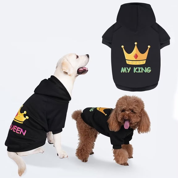 GreenJoy Dog Sweater Dog Hoodie Clothes for King Queen Marriage Proposal and Wedding, Cold Weather Hooded Sweatshirt for Puppies,Cats, Small Medium Large Dogs