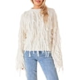 thumbnail image 1 of FAROOT Chandail en Tricot pour Femmes à Manches Longues, Col Rond, à Franges, Uni, Chandail à Enfiler, Mode Urbaine, 1 of 9