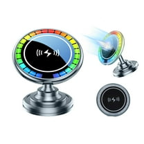 Magnetic Wireless Car Charger with 15W Fast Charging, RGB Music Sync LED Lights, Automatic Lock Car Phone Holder Vent Mount for iPhone Samsung Android GPS Navigation Driving