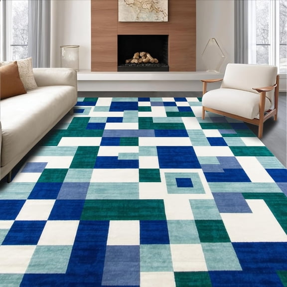 Modern Checkered Pattern Soft Area Rug, Non Slip, Stain Resistant, Washable Area Rugs for Living Room, Bedroom, Floor Mat 2x3ft