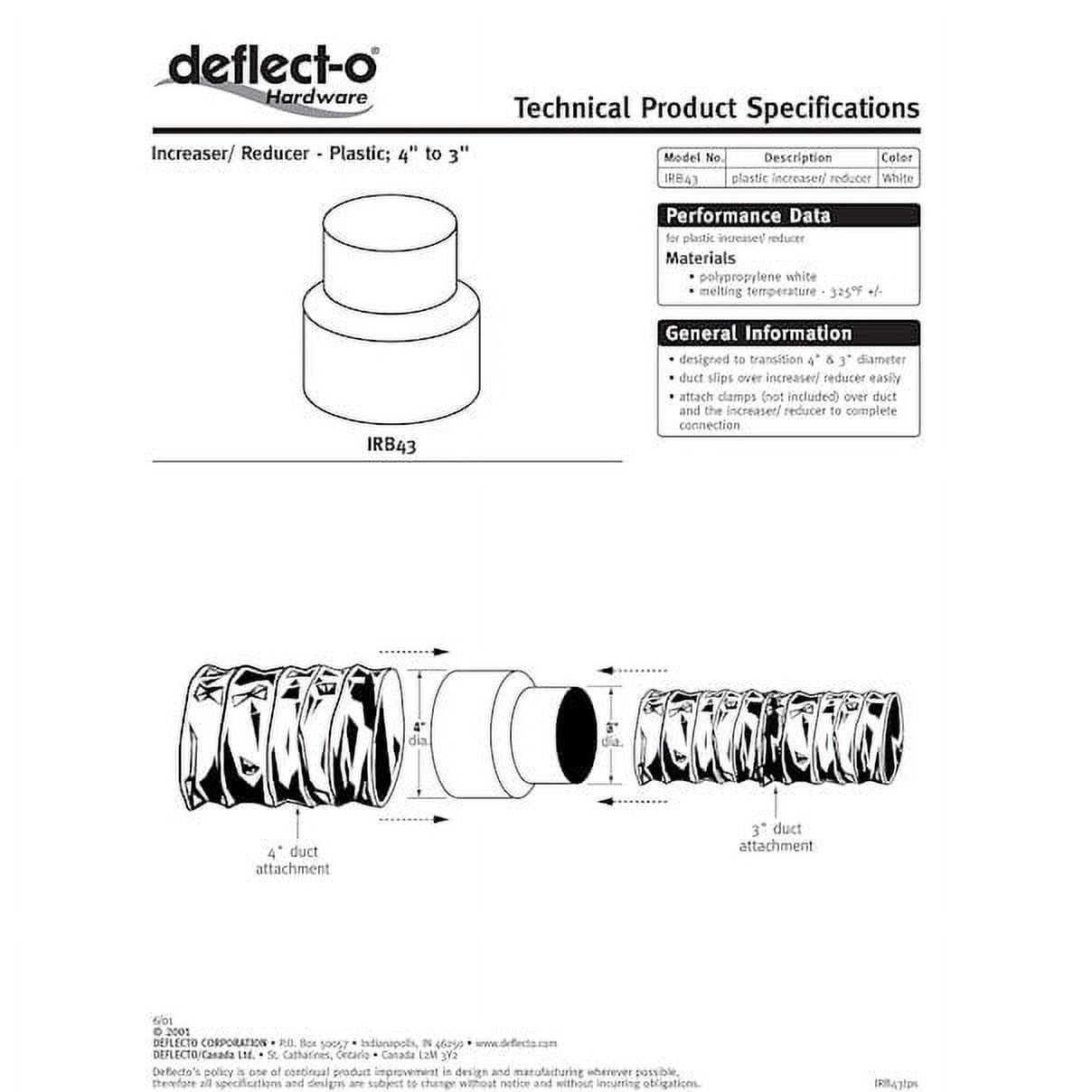 Deflecto (12- Pack) Duct Plastic Increaser and Reducer, 4" to a 3",White, IRB43