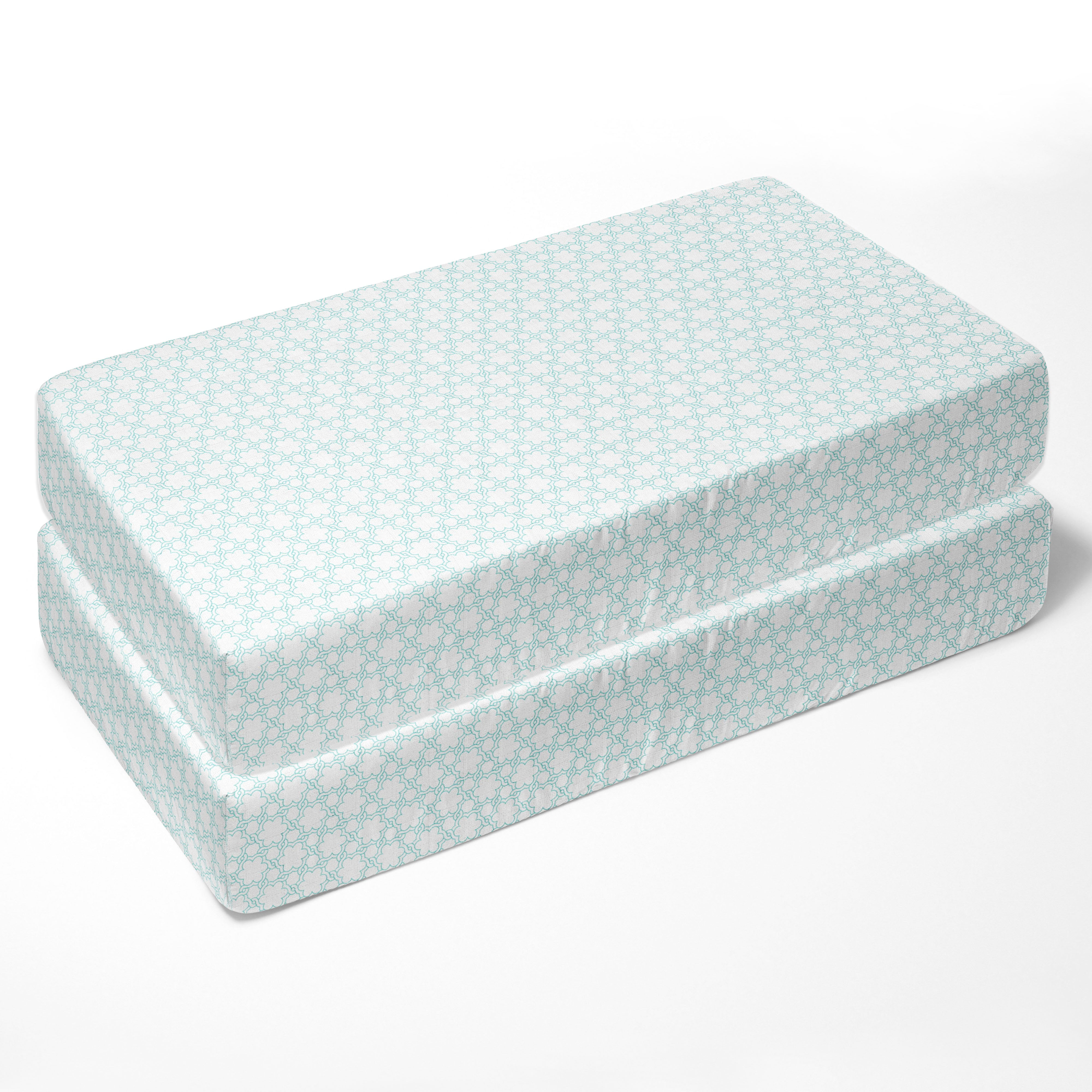 Bacati - Petal Floral Aqua Muslin Crib or Toddler Bed Fitted Sheet 100% Cotton Muslin
