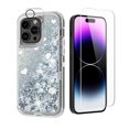 thumbnail image 1 of NIFFPD iPhone 14 Pro with Screen Protector + Camera Lens Protector, Bling Glitter Quicksand Sparkle Clear & Shockproof Protective Cover iPhone 14 Pro 6.1" Silver, 1 of 6