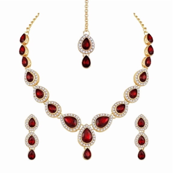 Parshwa Creations Women's Indian Gold Plated Jewelry Set,Bollywood Style Wedding & Bridal Wear Necklace Earrings Rhinestone Jewelry Set