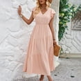 thumbnail image 6 of Homenesgenics Dresses for Women Womens Dresses Summer Women's Fashion Summer Loose Short Sleeve Neck Solid Color Ankle-length Dress Pink M, 6 of 6