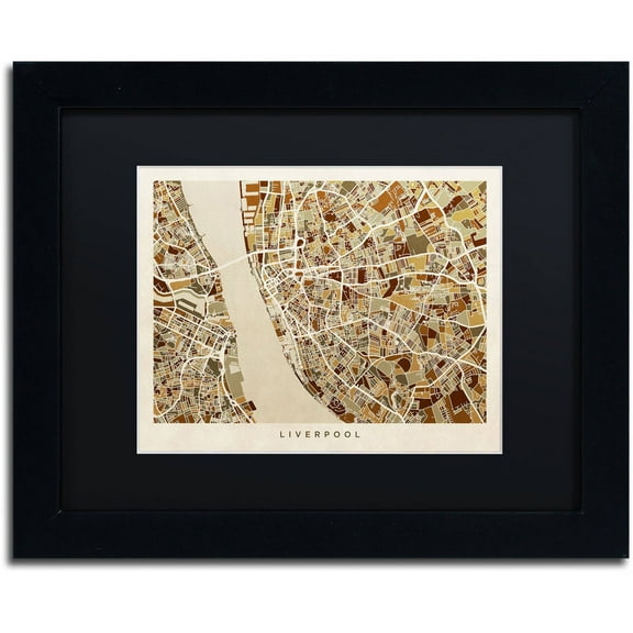 Trademark Fine Art "Liverpool England Street Map 3" Canvas Art by Michael Tompsett, Black Matte, Black Frame