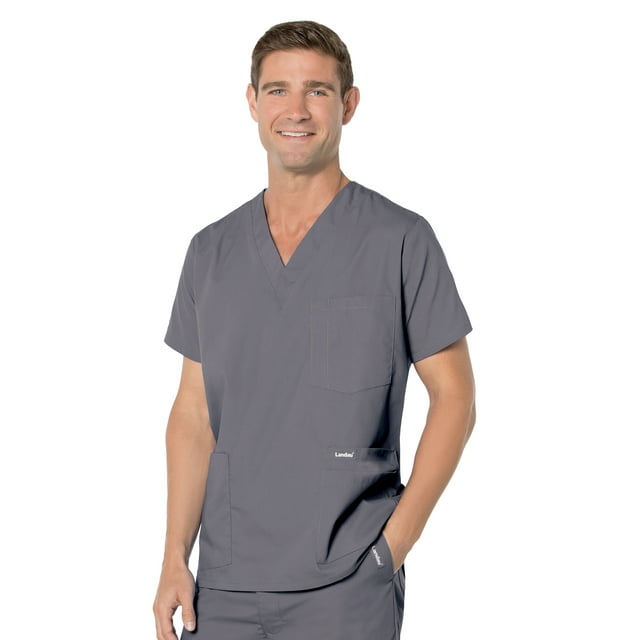 Landau Essentials 5 Pocket Scrub Top for Men's: Classic Relaxed Fit, V-Neck Durable Medical 7489