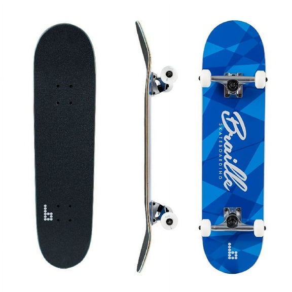 Braille Skateboard 31” x 7.75” Complete Skateboard, with 7-Ply Maple Deck and Abec-7 Bearings