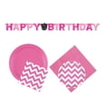 thumbnail image 2 of Pink White Birthday Party Supplies for 16 Guests Dinner, Dessert Paper Plates, Napkins Banner SeasonsEasy, 2 of 8