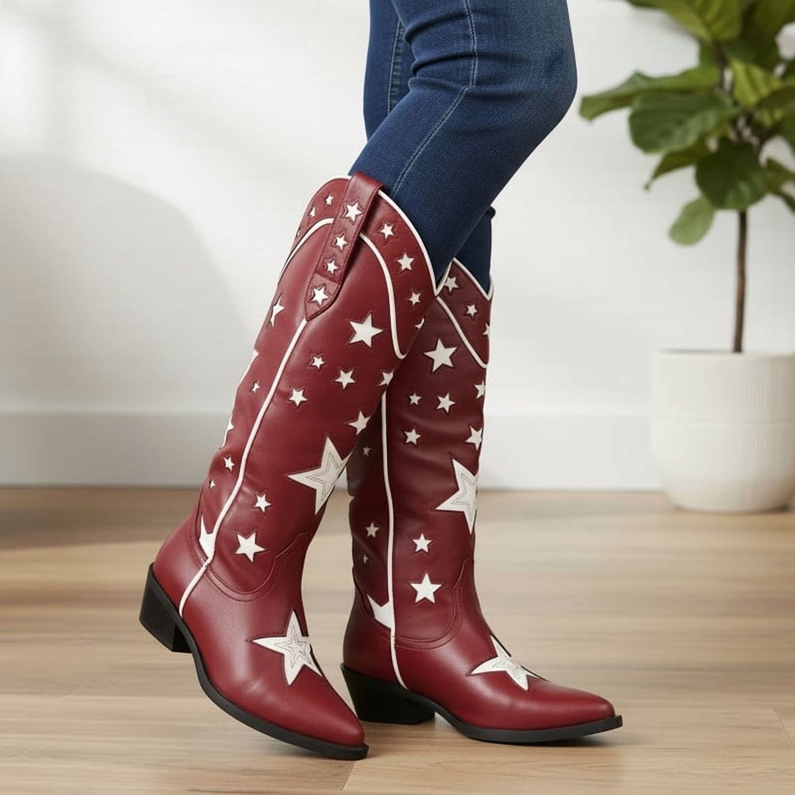 Women’s Star Details Knee High Western Boots