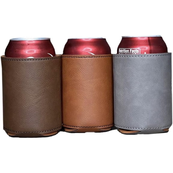 10 Pack Leather Can Cooler Holder for Beer and Beverages - Personalized Engraved Gift (Brown)