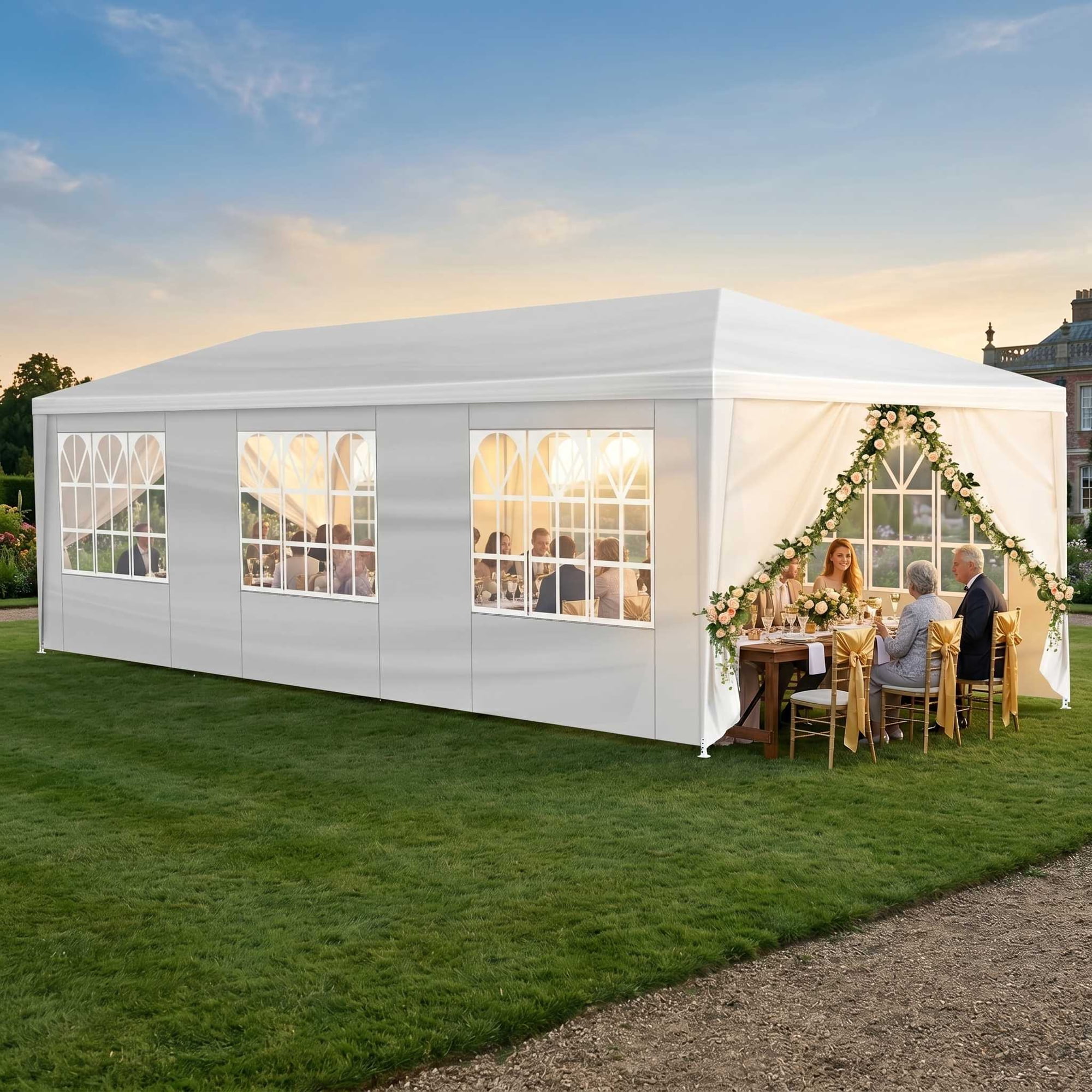 UBesGoo 10x30 Party Canopy Tent with 8 Removable Sidewalls,Outdoor Shelter for Weddings and Events,White