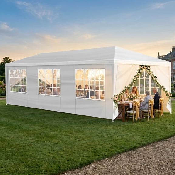 UBesGoo 10x30 Party Canopy Tent with 8 Removable Sidewalls,Outdoor Shelter for Weddings and Events,White