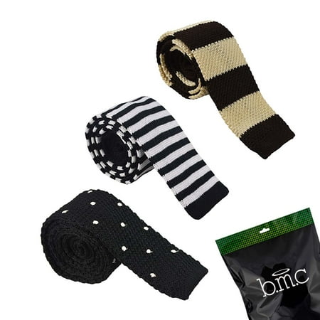 BMC Mens Crochet Knitted Square Flat End Fashion Neck Ties 3pc Collection-Set 5