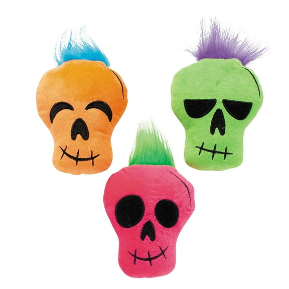 5" Halloween Stuffed Skull Character Toys with Hair - 12 Pieces