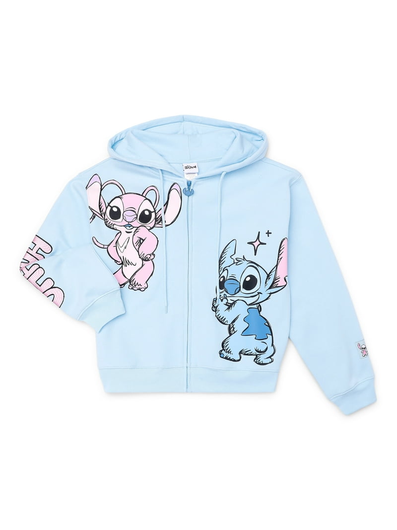 【ANGLAN】Stitch Over Sweat Hoodie Disney Stitch and Angel Juniors Graphic Hoodie - Cute Design