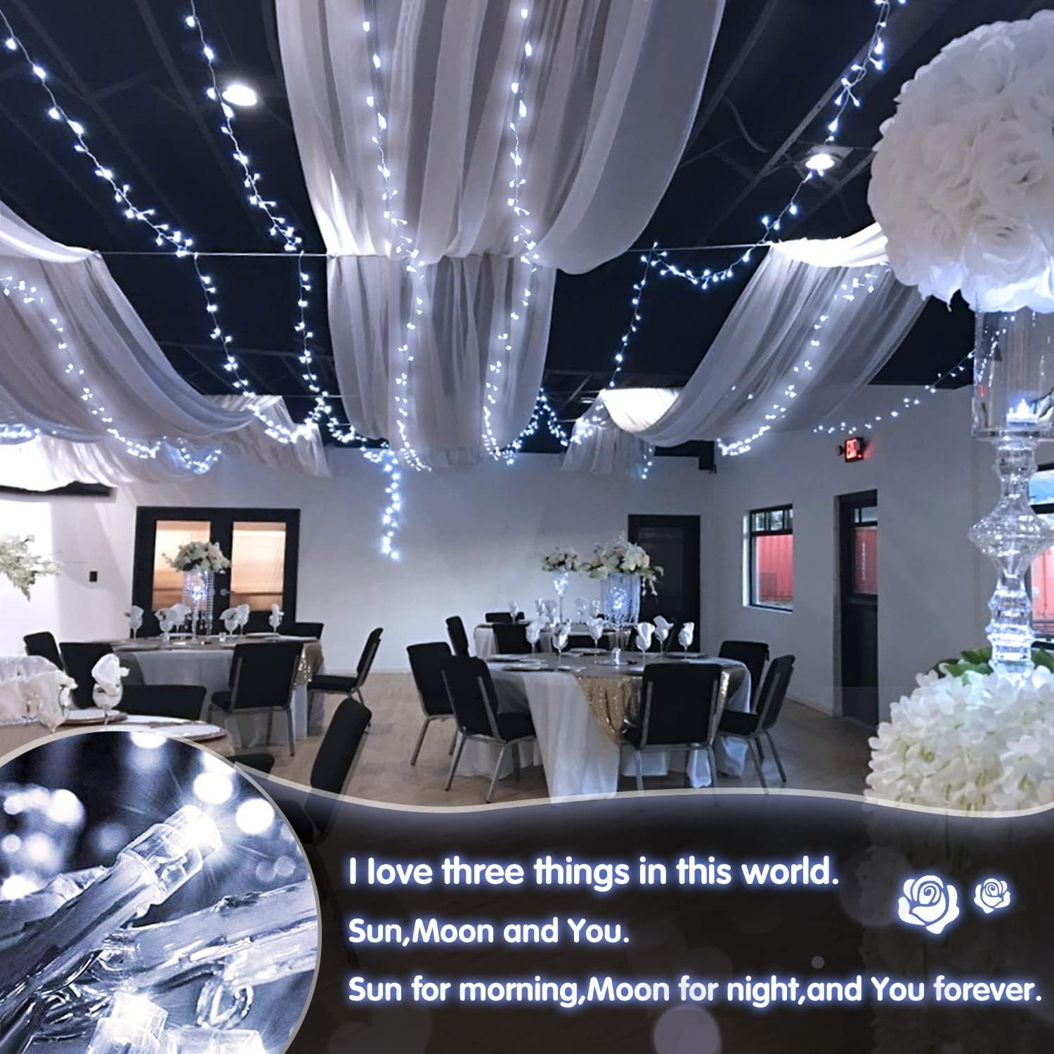 2 Pack White Battery Operated Christmas String Lights, Each 33ft 100 LED Wedding Lights Outdoor Indoor, with 8 Modes Remote Waterproof