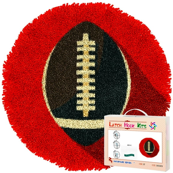 Latch Hook Rug Kit American Football Stamped Handmade Round Shape Carpet Crochet Yarn Craft DIY Hook and Latch Door Mat Tapestry for Home Floor Decor 50x50cm(4)