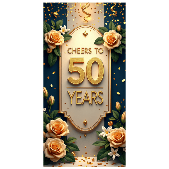 LUUFILx Gold Cheers to 50 Years Banner, Festive Decoration for Milestone Events and Celebrations, Backdrop for Anniversary Parties, Birthday Decors, Event Props