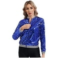 thumbnail image 5 of Zaldita Women's Shiny Sequin Bomber Jacket Baseball Collar Long Sleeve Zip Up Coat Outerwear Royal Blue 14, 5 of 7