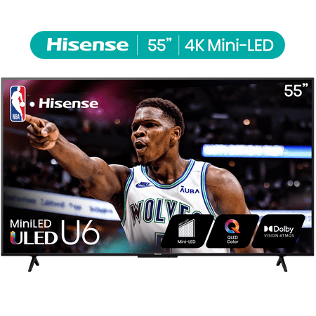 Hisense 55-Inch Class U6 Series Mini-LED ULED 4K UHD Google Smart TV (55U6N) - QLED Quantum Dot Color, Dolby Vision, Full Array Local Dimming, Game Mode Plus