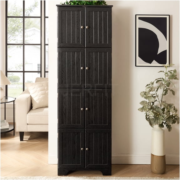 JERFIT 72.4" Tall 8-Door Storage Cabinet with 4 Adjustable Shelves, Freestanding Organizer for Living Room, Kitchen, Office, Black