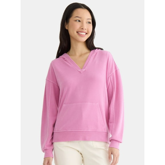 Time and Tru Women's Split Neck Hoodie, Sizes XS-XXXL