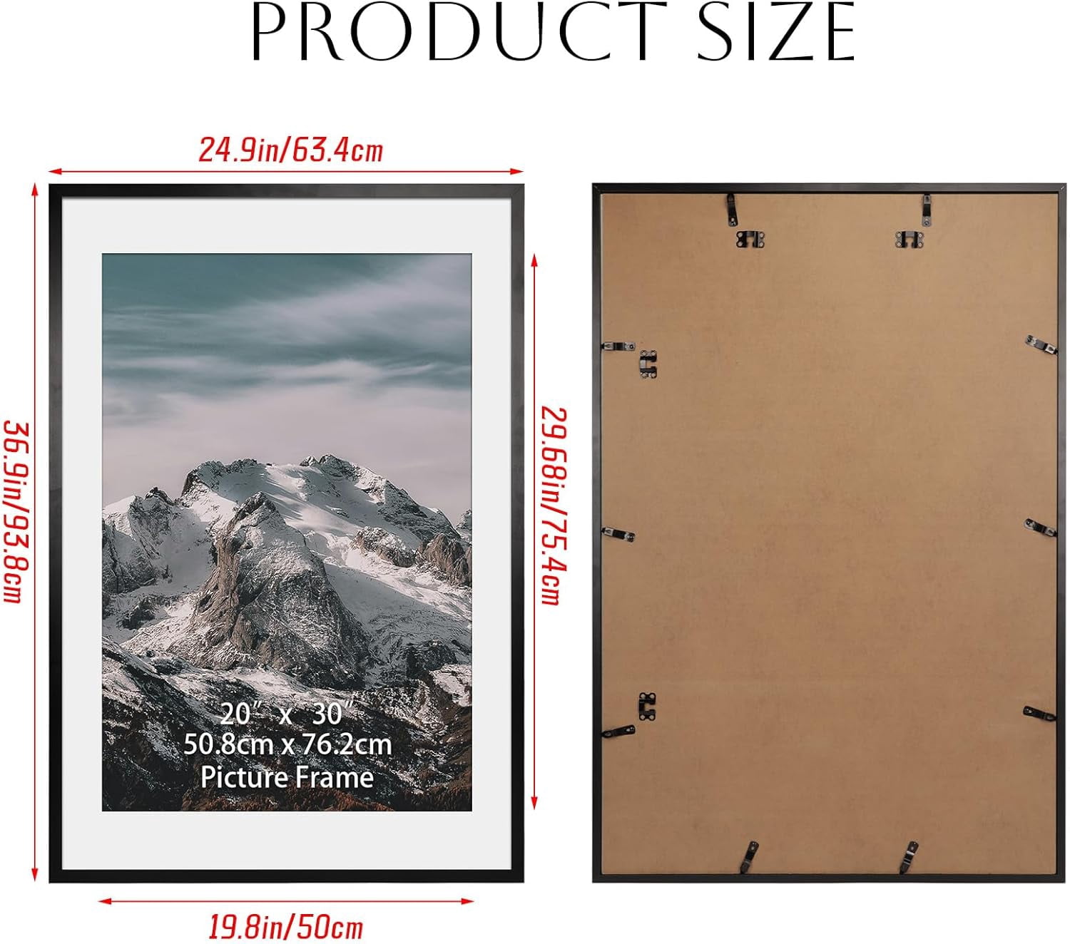 24x36 Picture Frames, Display 24x36 Without Mat or 20x30 With Mat Pictures, Wall-Mounted Poster Frame for Wall Decor, Pack of 4