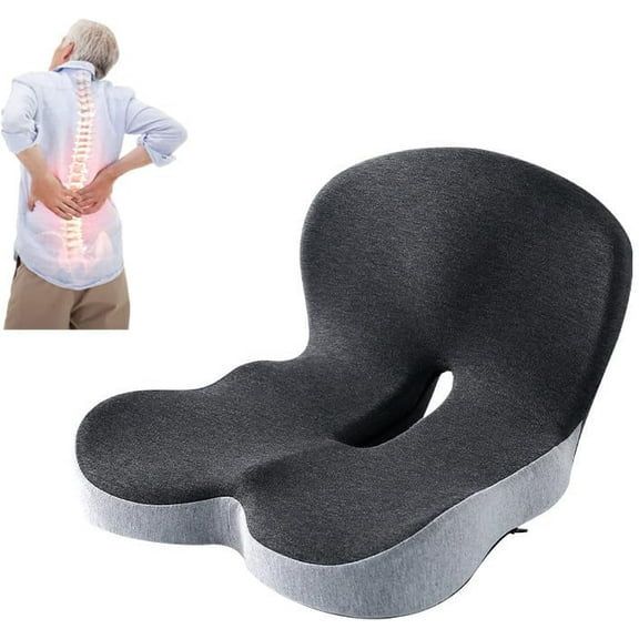 RoadSpine – Tailbone & Lower Back Pain Relief Cushion, Ergonomic Non Slip Memory Foam Seat Skin L-Shaped Lumbar Support, Trucker Seat Cushions for Long Sitting