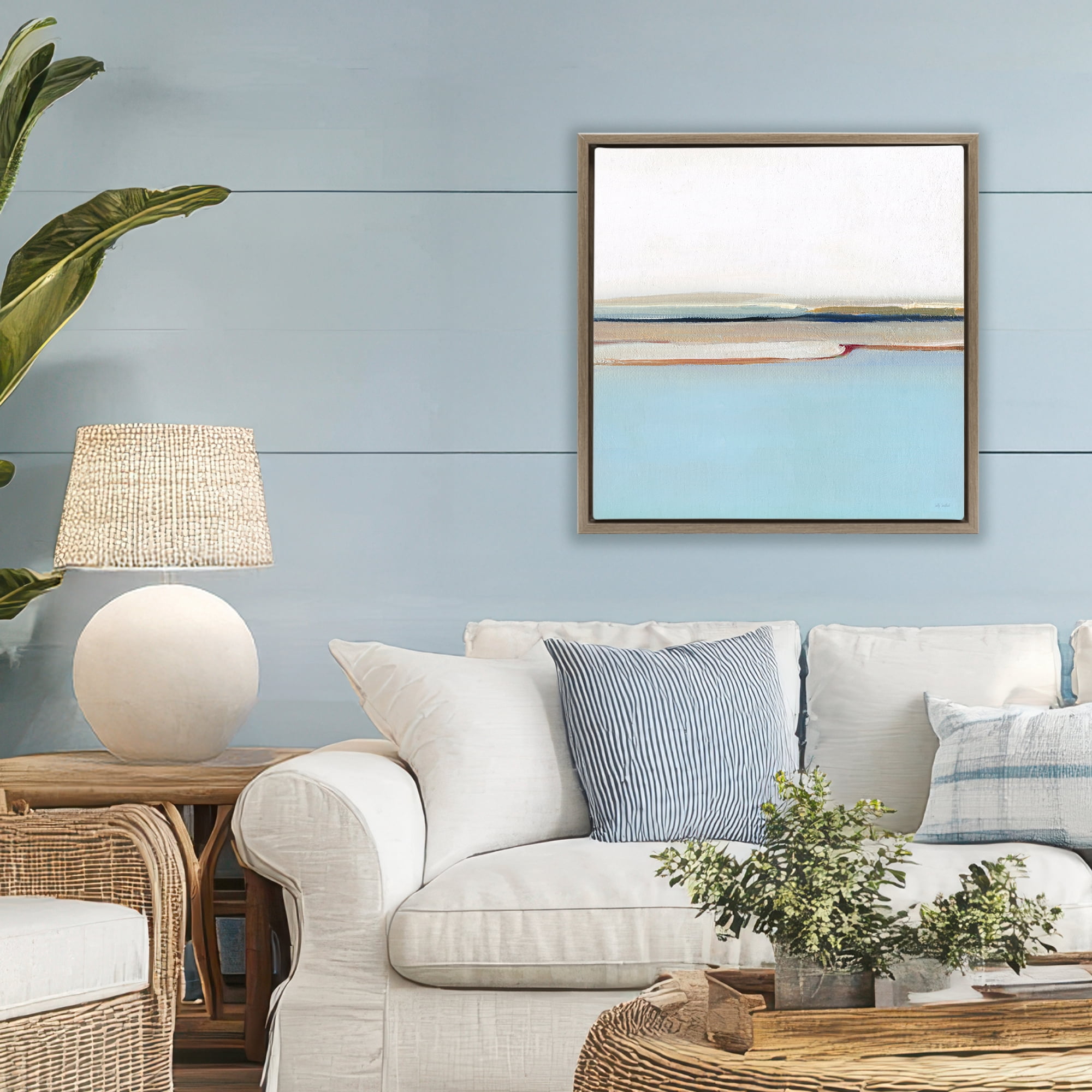 Stupell Industries Serene Minimal Shoreline at Dawn Brown Framed Floater Canvas Wall Art, design by Sally Swatland