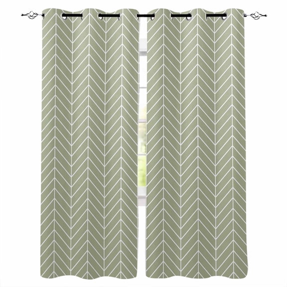 Sage Green Geometric Blackout Curtains for Bedroom - 84 Inch Long Light Blocking 2 Panels Set, Minimalism Solid Color Striped Lines Thermal Living Room Drapes Grommet Window Curtains 52"x84"