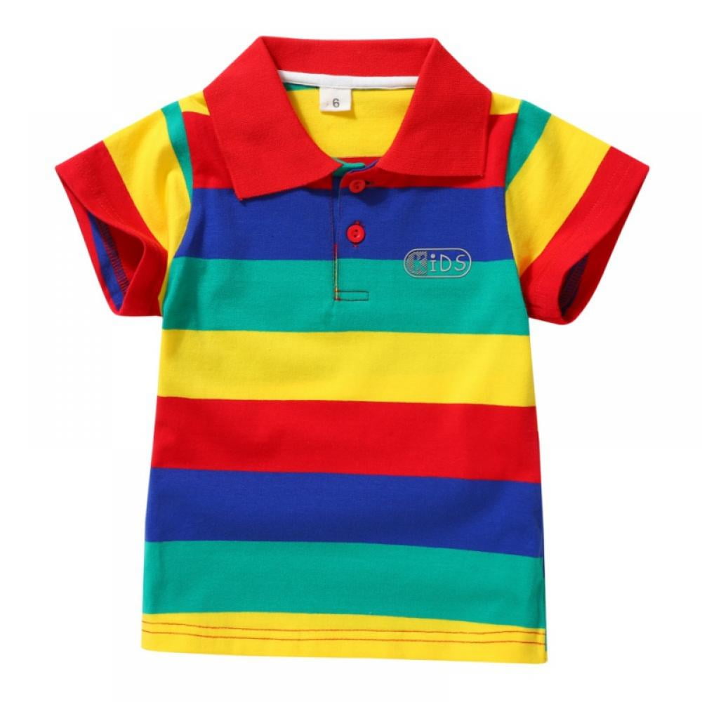 Summer Kid Boy Children Short-Sleeved Cotton-Striped Base Shirt Collar T-shirts 