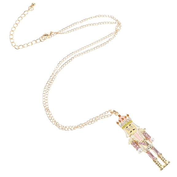 LOLIPPYY Enamel Nutcracker Necklace with Zirconia Pendant, Festive Christmas Soldier Jewelry for Holiday Party Wear